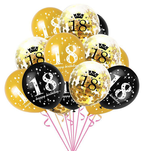 Picture of BALLOON BUNCH GOLD/BLACK 18TH BIRTHDAY